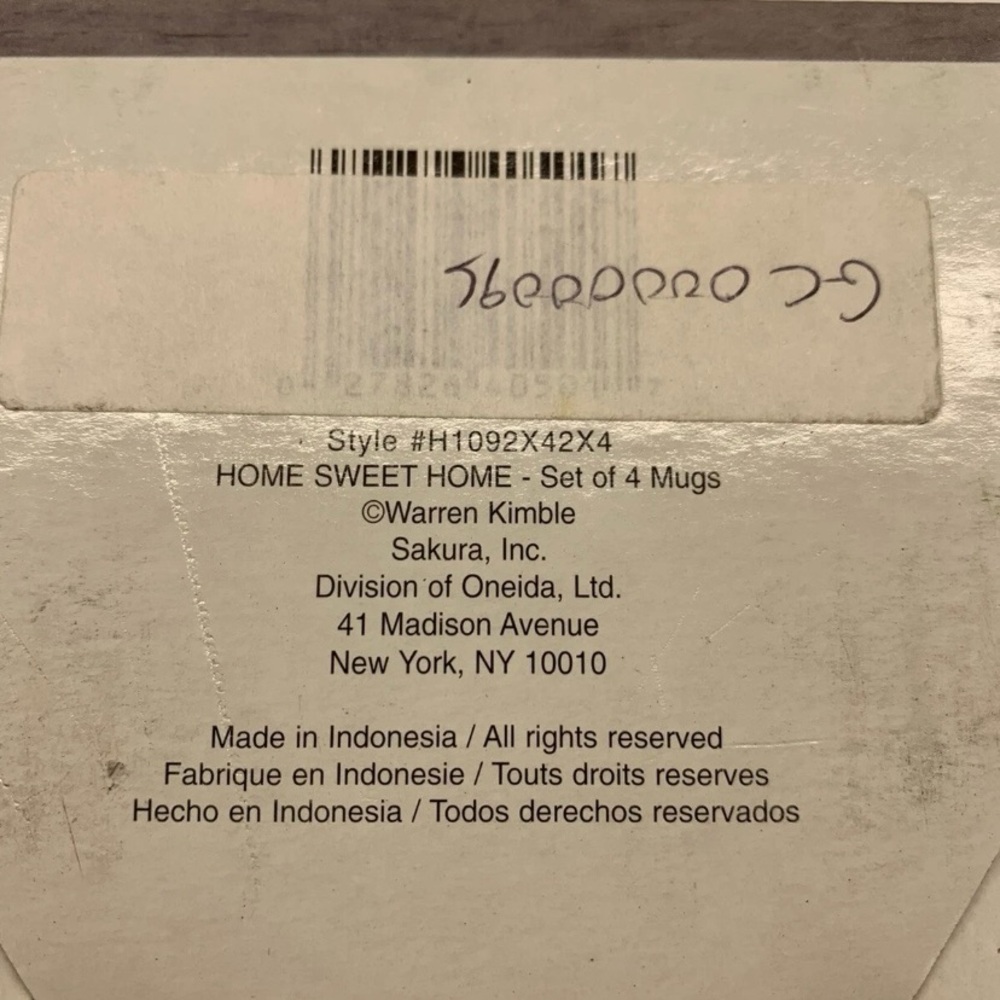 Vintage Home Sweet Home Sakura Warren Kimble Oneida Set of 4 Coffee Mugs NEW NWT - Picture 5 of 5